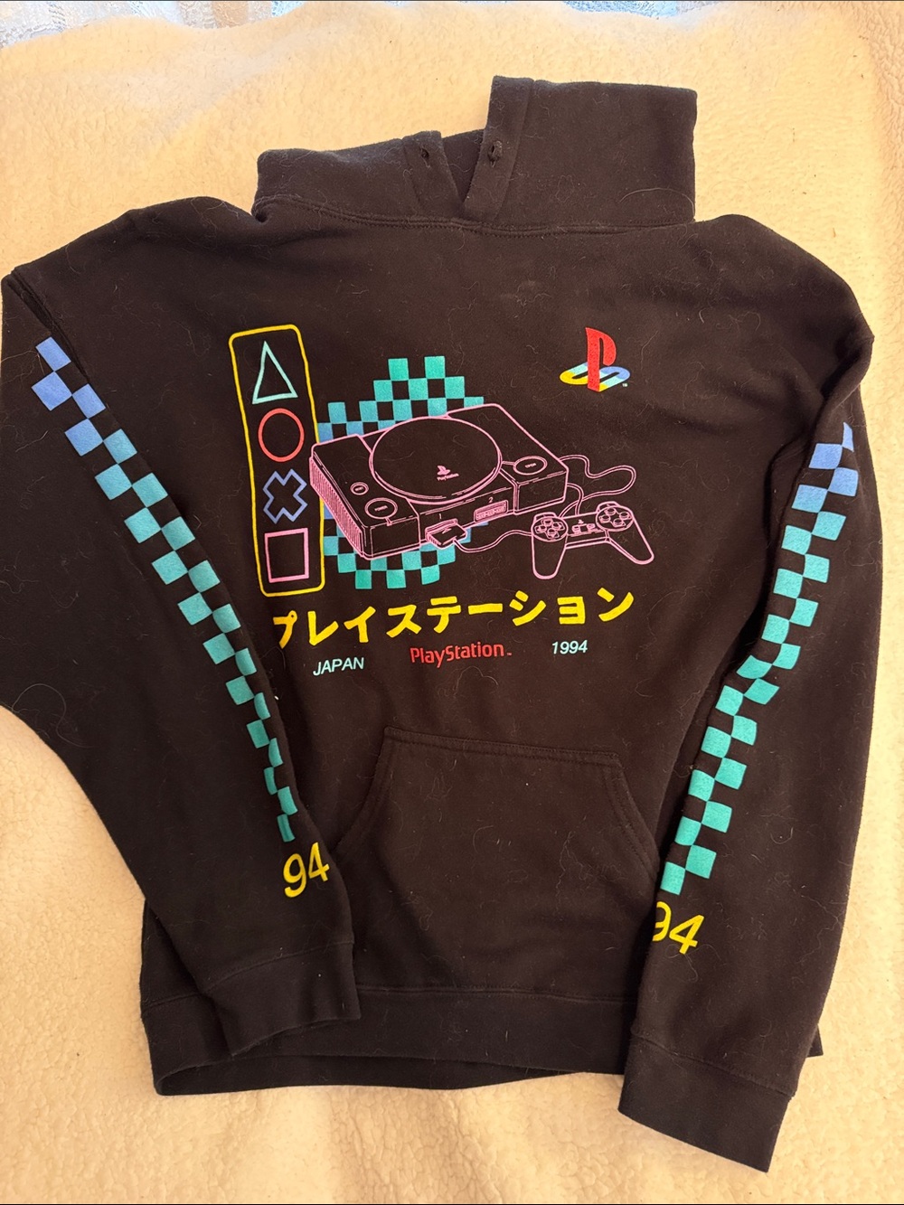 Sony Black Hoodie with Neon PlayStation Console Graphic